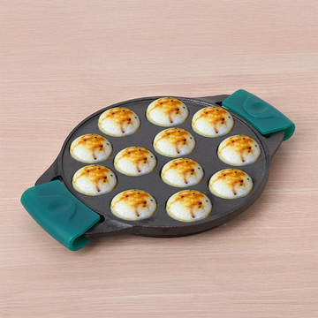 The Indus Valley 12 Pit/Cup CASTrong Cast Iron Paniyaram/Appe Pan, Pre-seasoned, with Double Handle Silicone Grip,Toxin-free, 20.8 cm, 2.2 kg - Distacart