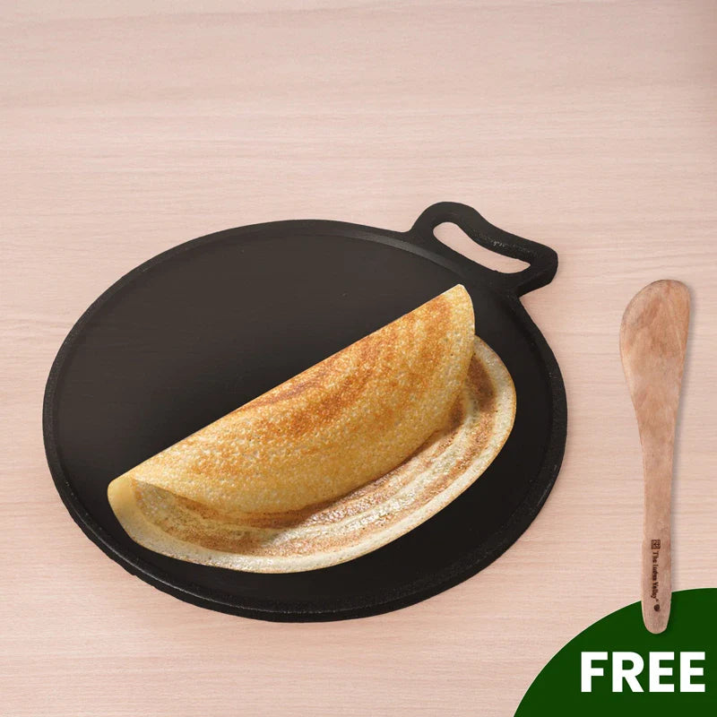 The Indus Valley Super Smooth Cast Iron Tawa,Pre-seasoned, Nonstick, 100% Pure, Toxin-free, Spatula, 26.7cm/30.2cm - Distacart