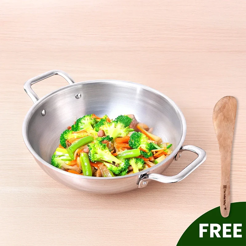 The Indus Valley TurboCuk Tri-ply Stainless Steel Kadai, Premium Quality, 3 Layer Thick Body, 100% Toxin-free, Non-stick, Induction & Gas, Free ₹110 Spatula, 1.7/2.7/3.5L - Distacart
