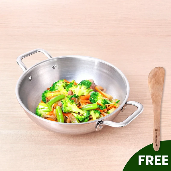 The Indus Valley TurboCuk Tri-ply Stainless Steel Kadai, Premium Quality, 3 Layer Thick Body, 100% Toxin-free, Non-stick, Induction & Gas, Free ₹110 Spatula, 1.7/2.7/3.5L