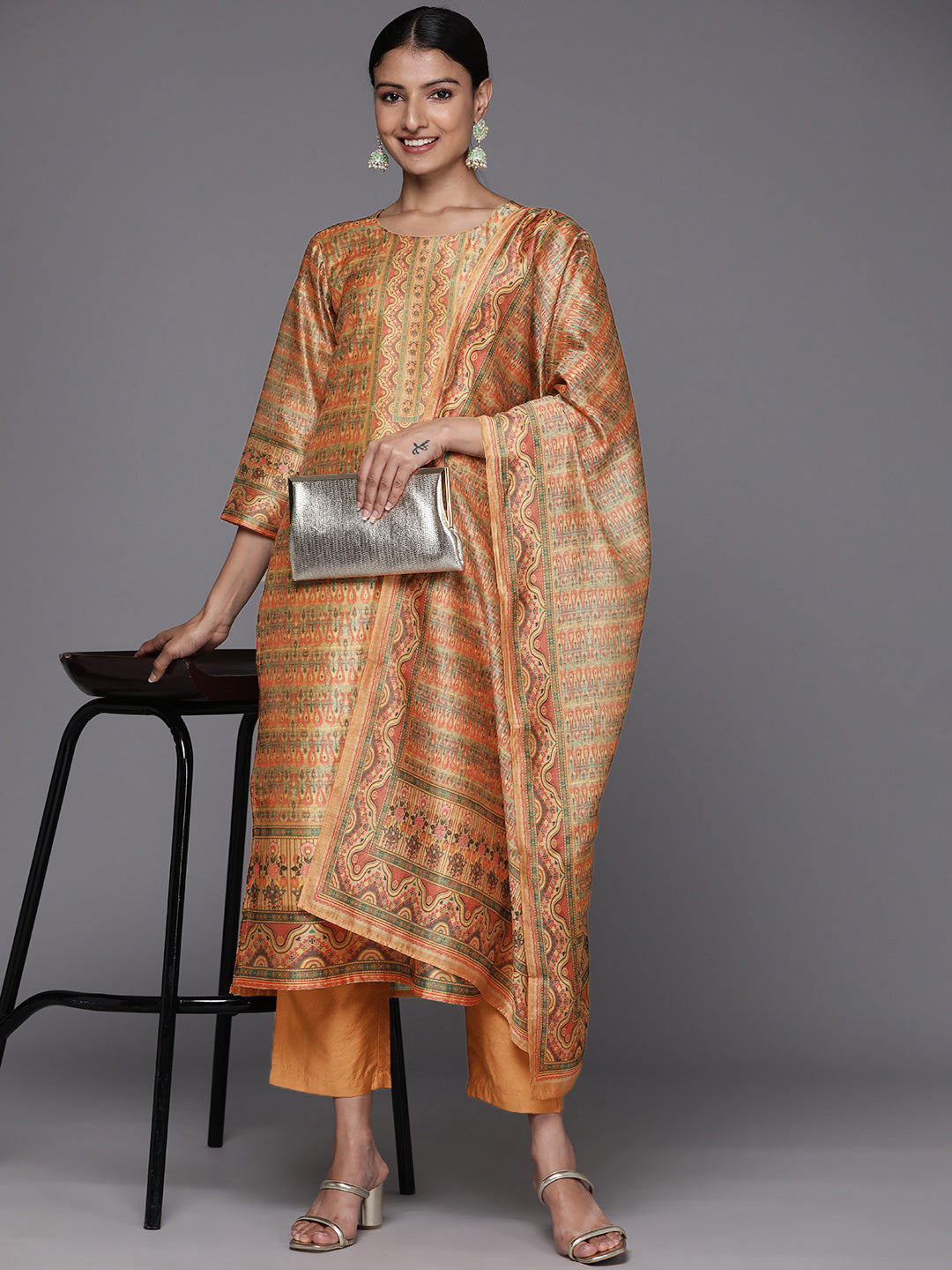 Varanga Women Coral Printed, Straight Kurta Paired With Tonal Bottom And Printed Dupatta - Distacart