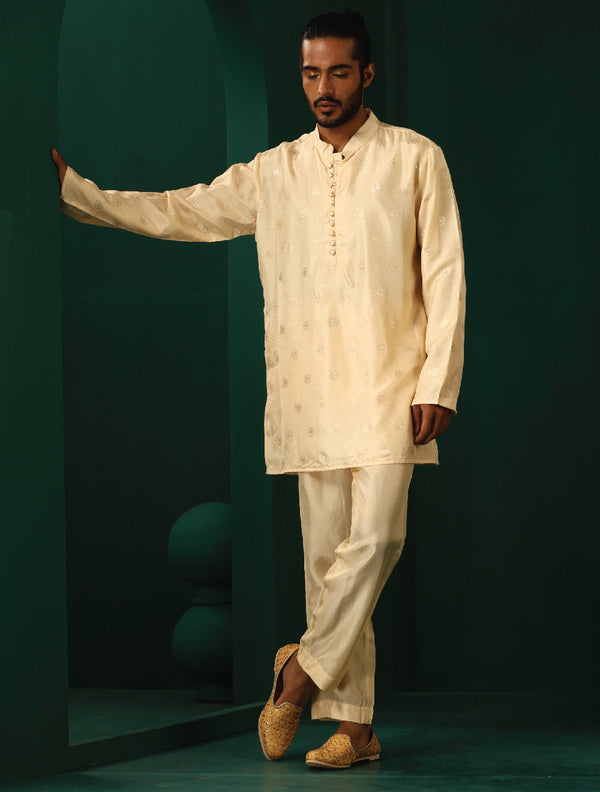 trueBrowns Men's Ivory Geometric Floral Viscose Silk Co-ord Set - Distacart