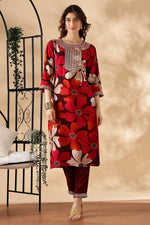 Thumbnail for BulBul Roli floral Printed Red Rayon Salwar Suit