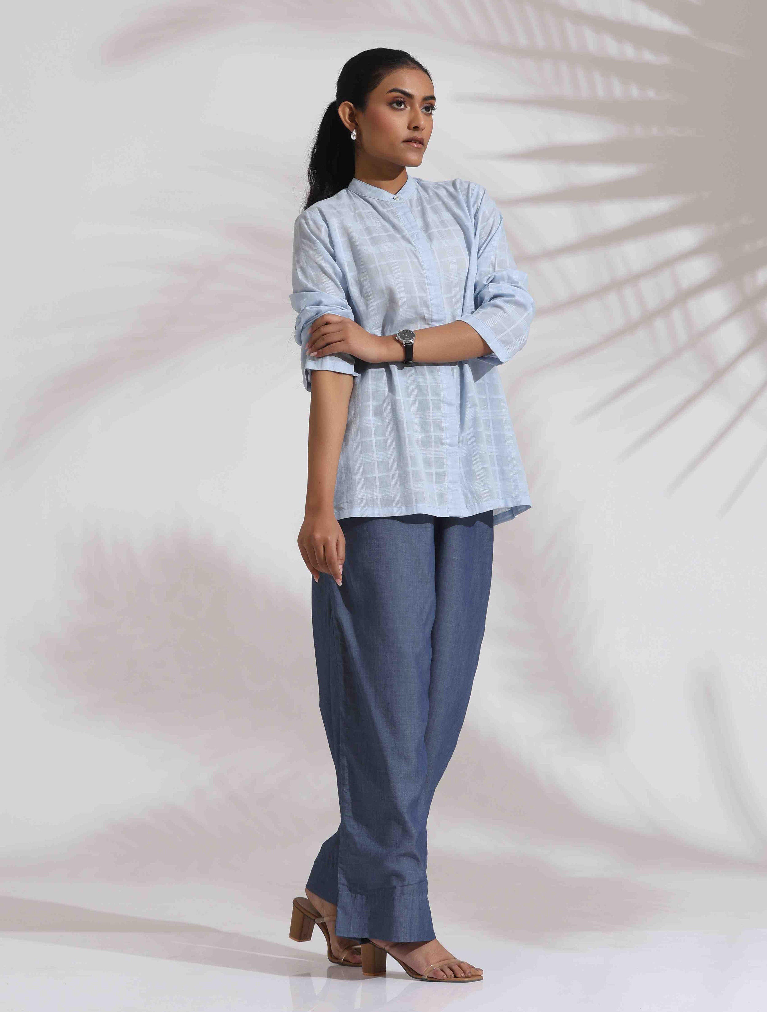 trueBrowns Blue Cotton Check Shirt Top Co-ord Set - Distacart