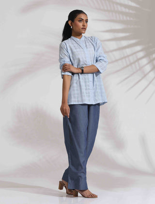 trueBrowns Blue Cotton Check Shirt Top Co-ord Set - Distacart