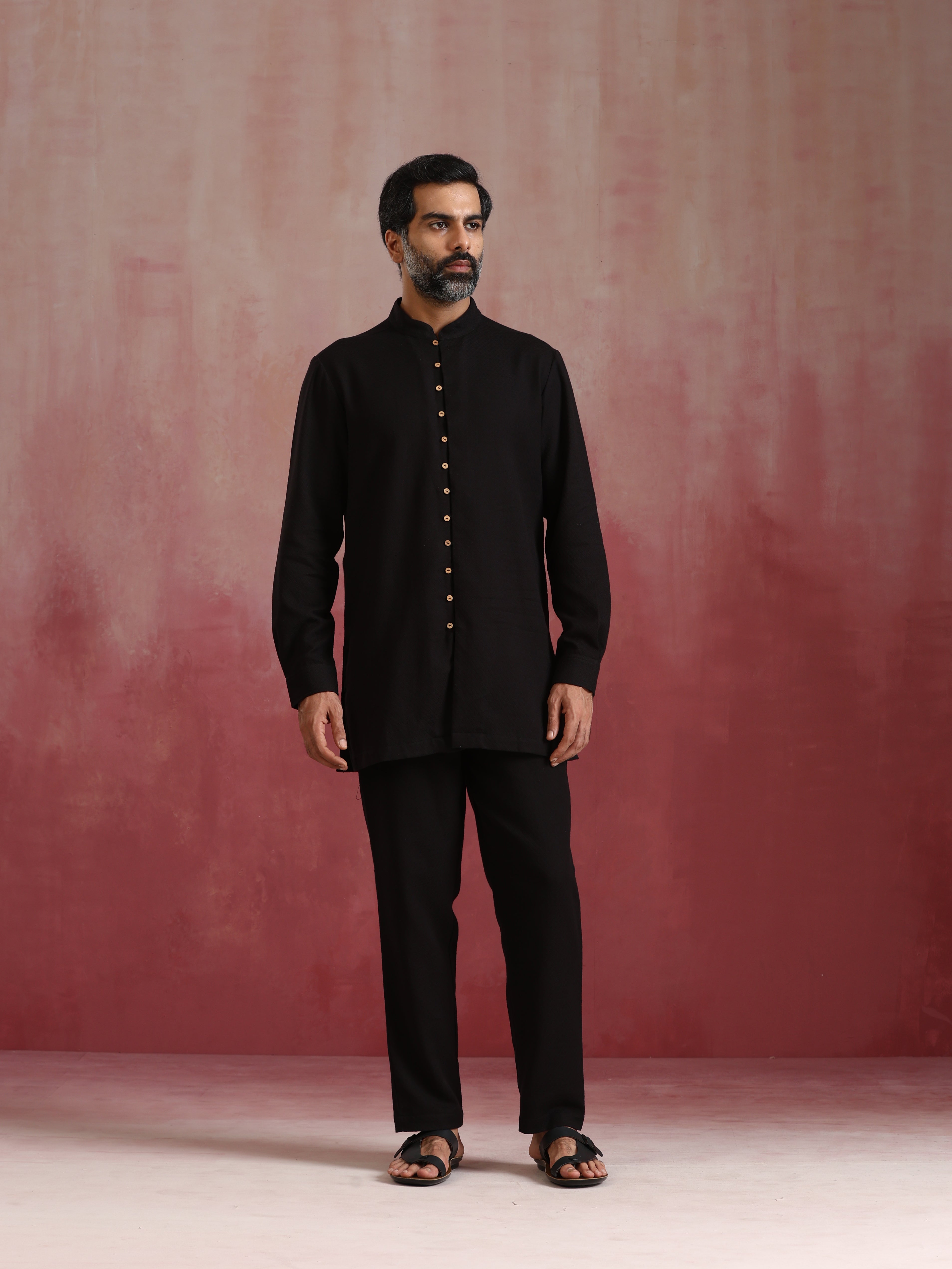 trueBrowns Men's Black Cotton Dobby Kurta Co-ord Set - Distacart