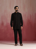 Thumbnail for trueBrowns Men's Black Cotton Dobby Kurta Co-ord Set