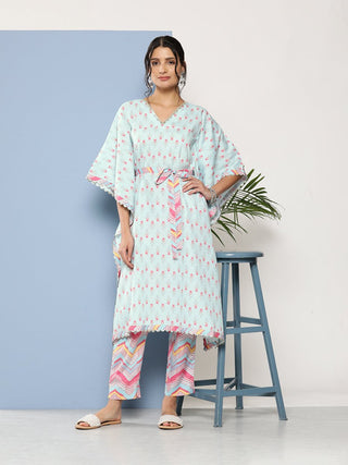 Ahalyaa Women Sea Green Floral Printed Gotta Patti Kurta with Trousers - Distacart