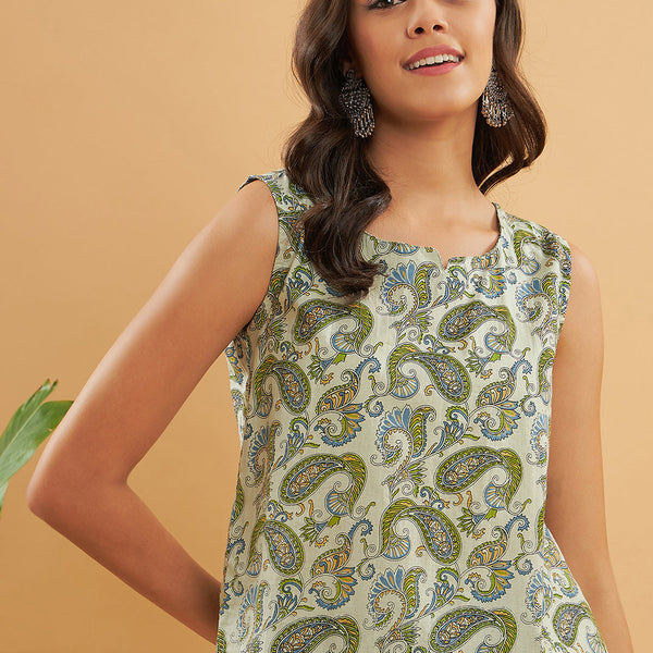 InWeave Sage Green Paisley Print W/U Top - Distacart