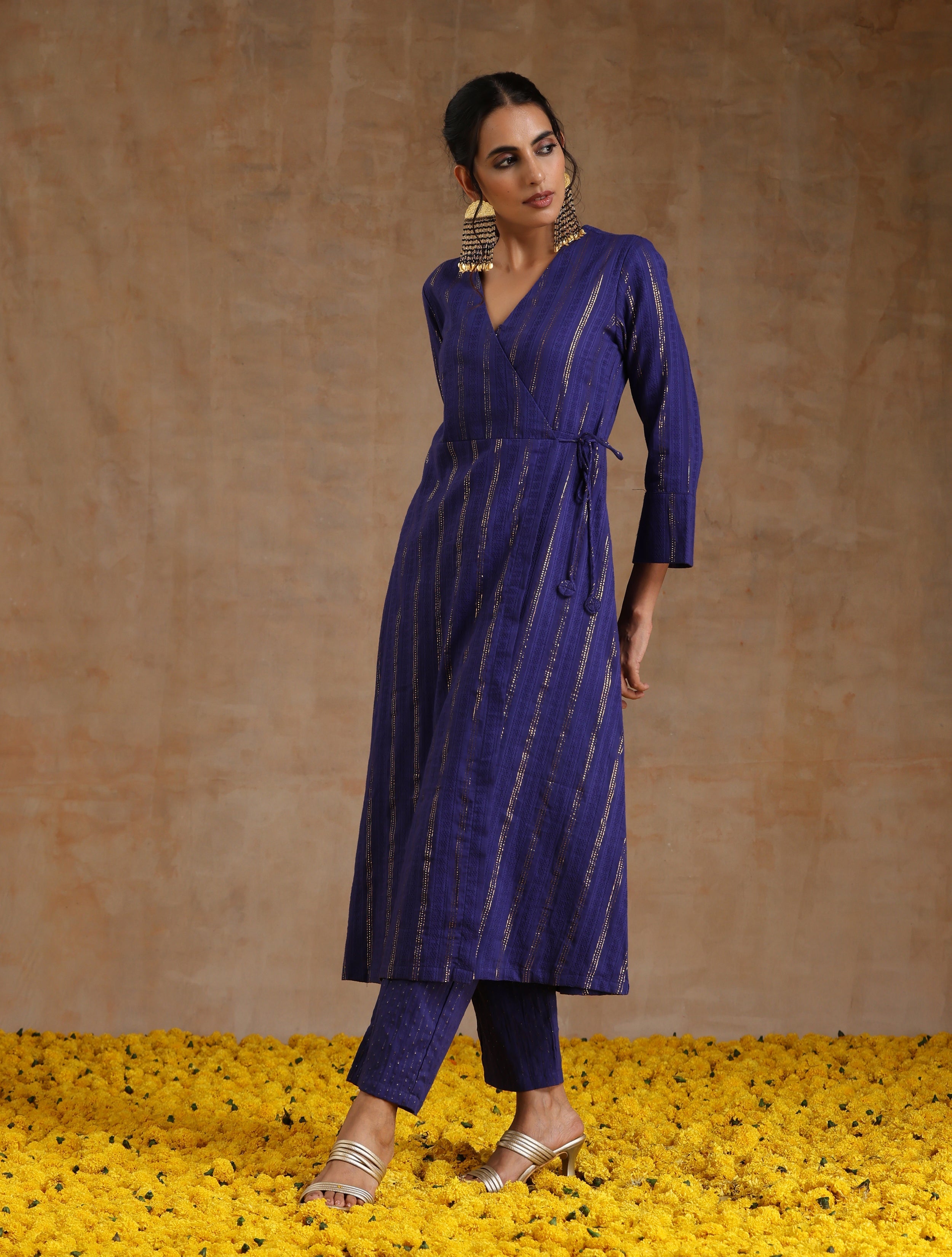 trueBrowns Spectrum Blue Gold Cotton Angrakha Kurta Set - Distacart