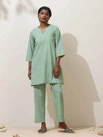 Thumbnail for trueBrowns Mint Green Cotton Linen Kurta Co-Ord Set
