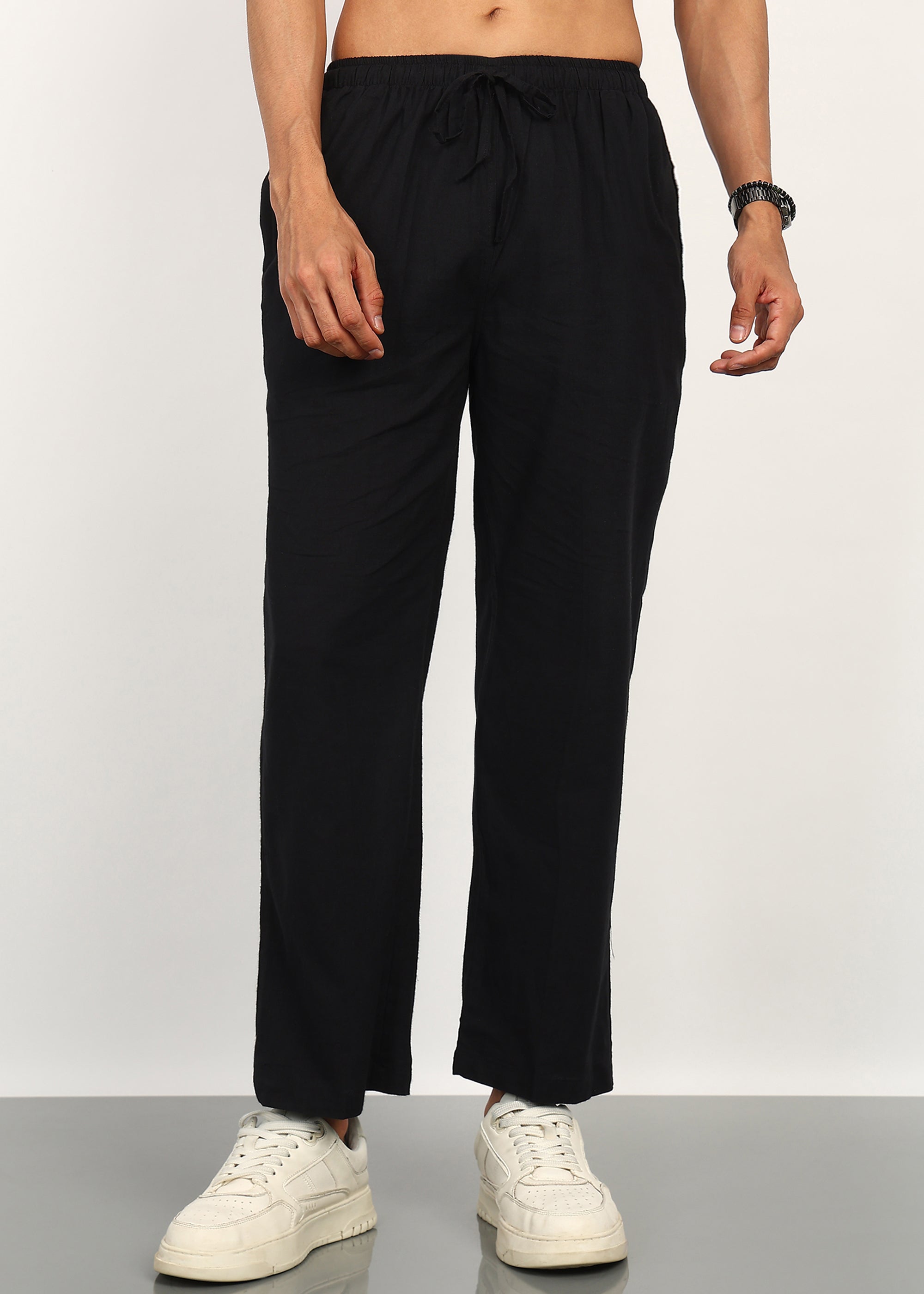 Fabmade Noir Linen Trousers - Distacart