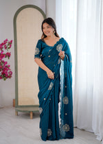 Thumbnail for Evanik Designer Heavy Fendy Satin With Beads Embroidered Work Saree With Unstitched Blouse