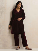 Thumbnail for trueBrowns Purple Velvet Kurta Co-ord Set