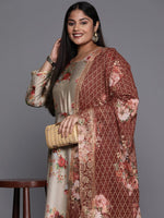 Thumbnail for Ahalyaa Plus Size Round Neck Maxi Ethnic Dress With Dupatta - Distacart