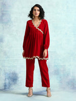 Thumbnail for trueBrowns True Red Velvet Lace Co-Ord Set - Distacart