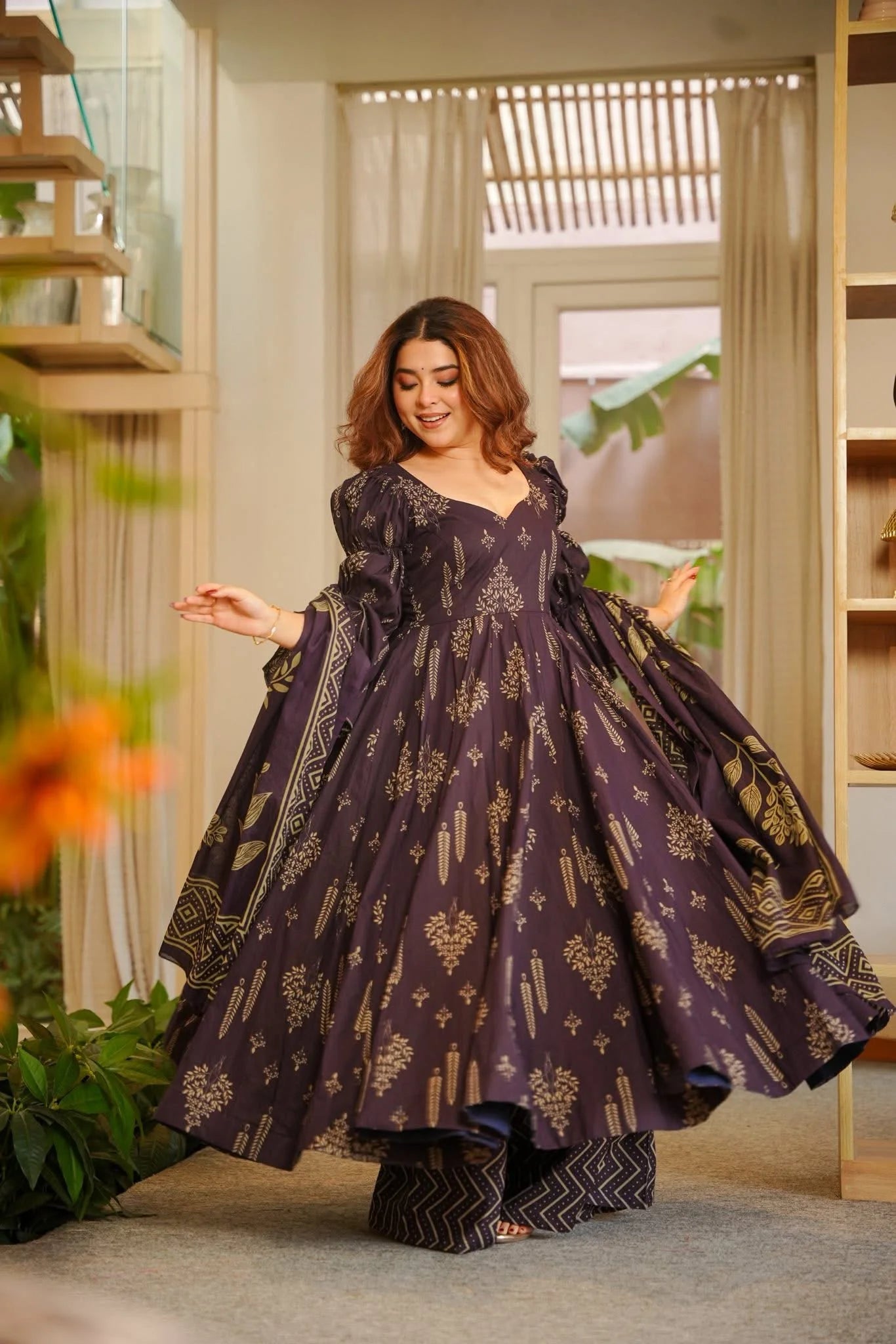 Yash Enterprise Navy Blue Digital Print Muslin Party Wear Sharara Suit Set - Distacart