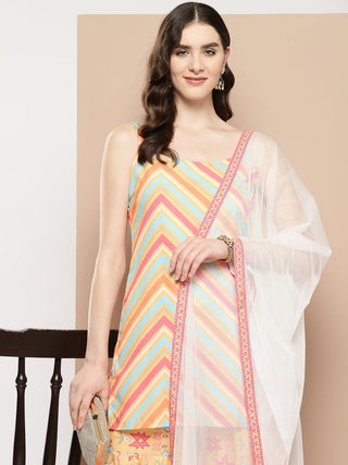 Ahalyaa Women Printed Regular Gotta Patti Kurti with Sharara & With Dupatta - Distacart