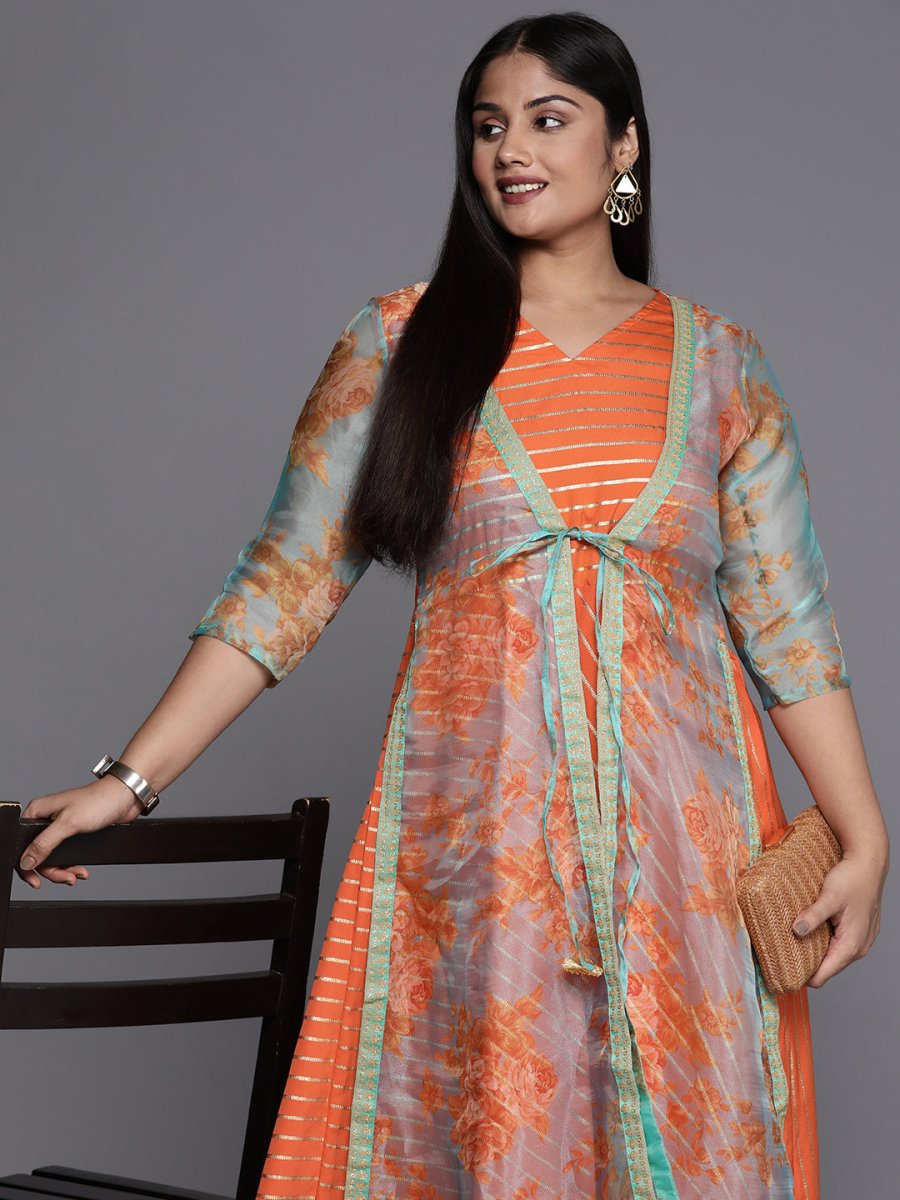 Ahalyaa Plus Size V-Neck Maxi Ethnic Dress - Distacart