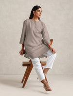 Thumbnail for trueBrowns Light Grey Cotton Blend Short Kurta