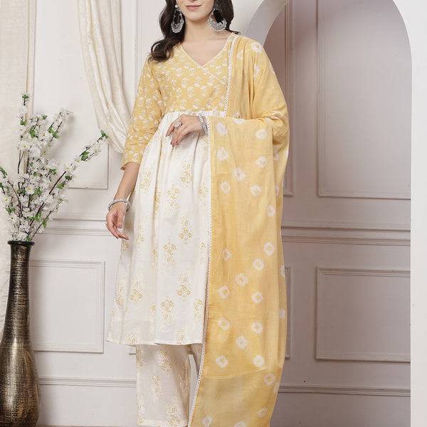 BulBul Nisha Cotton Off white Kurta Set with Dupatta