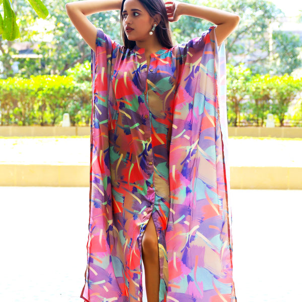 Noroke Sustainable fabric | Bemberg Abstract Printed Shirt Style Kaftan - Distacart