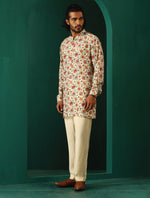 Thumbnail for trueBrowns Men's Off White Floral Bunch Muslin Silk Printed Co-ord Set - Distacart