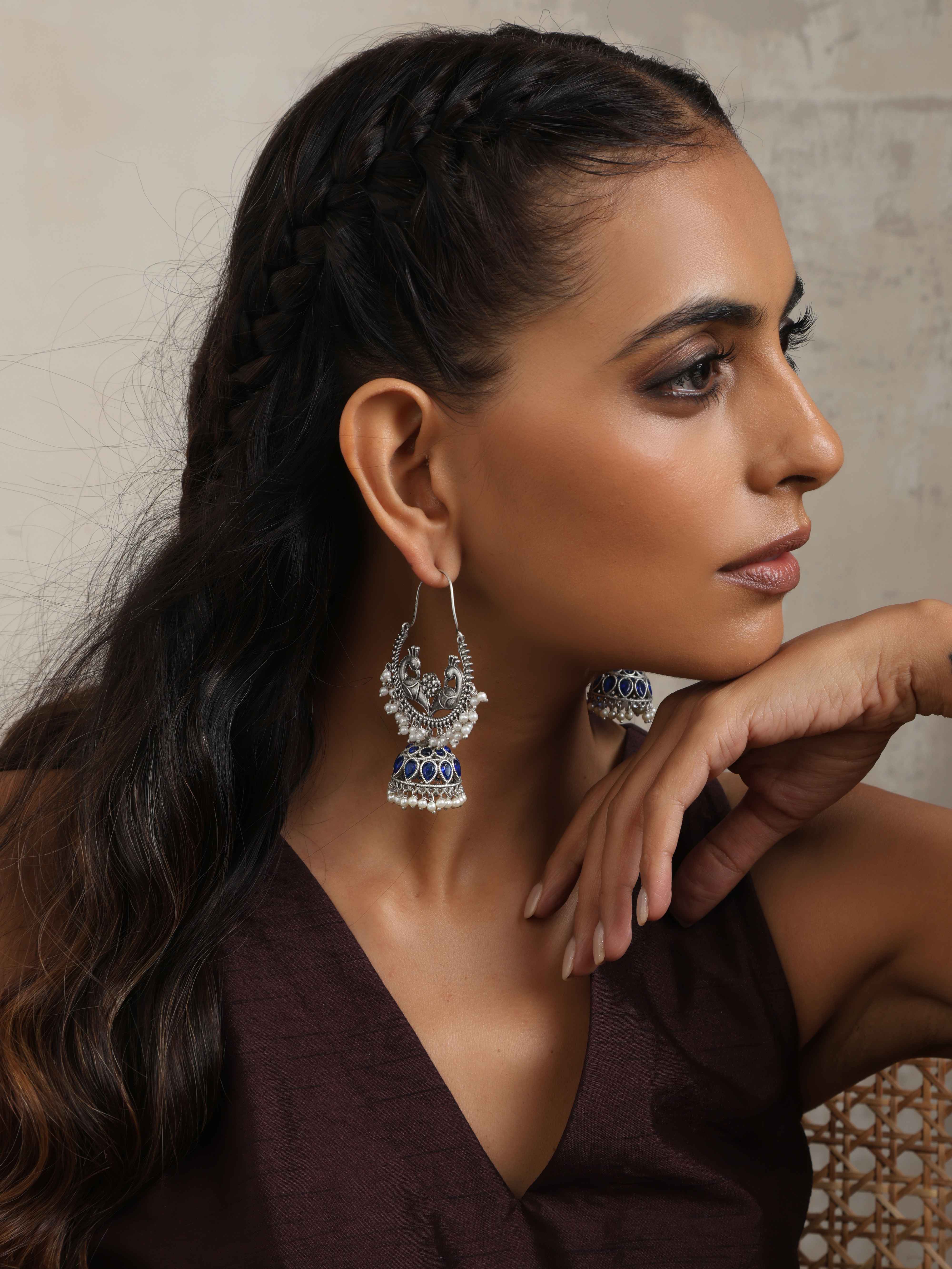 trueBrowns Silver Tone Peacock Jhumka Earrings - Distacart