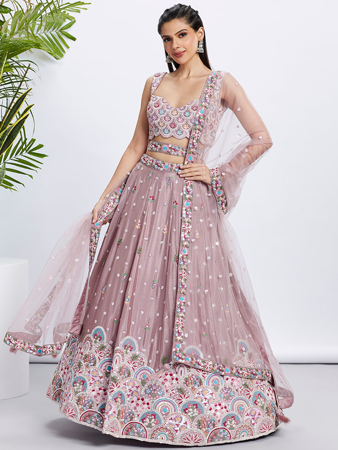 House of Panchhi Lavender Georgette Sequins And Thread Embroidery Lehenga Choli & Dupatta - Distacart