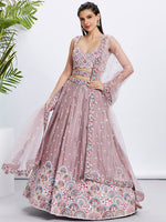 Thumbnail for House of Panchhi Lavender Georgette Sequins And Thread Embroidery Lehenga Choli & Dupatta - Distacart