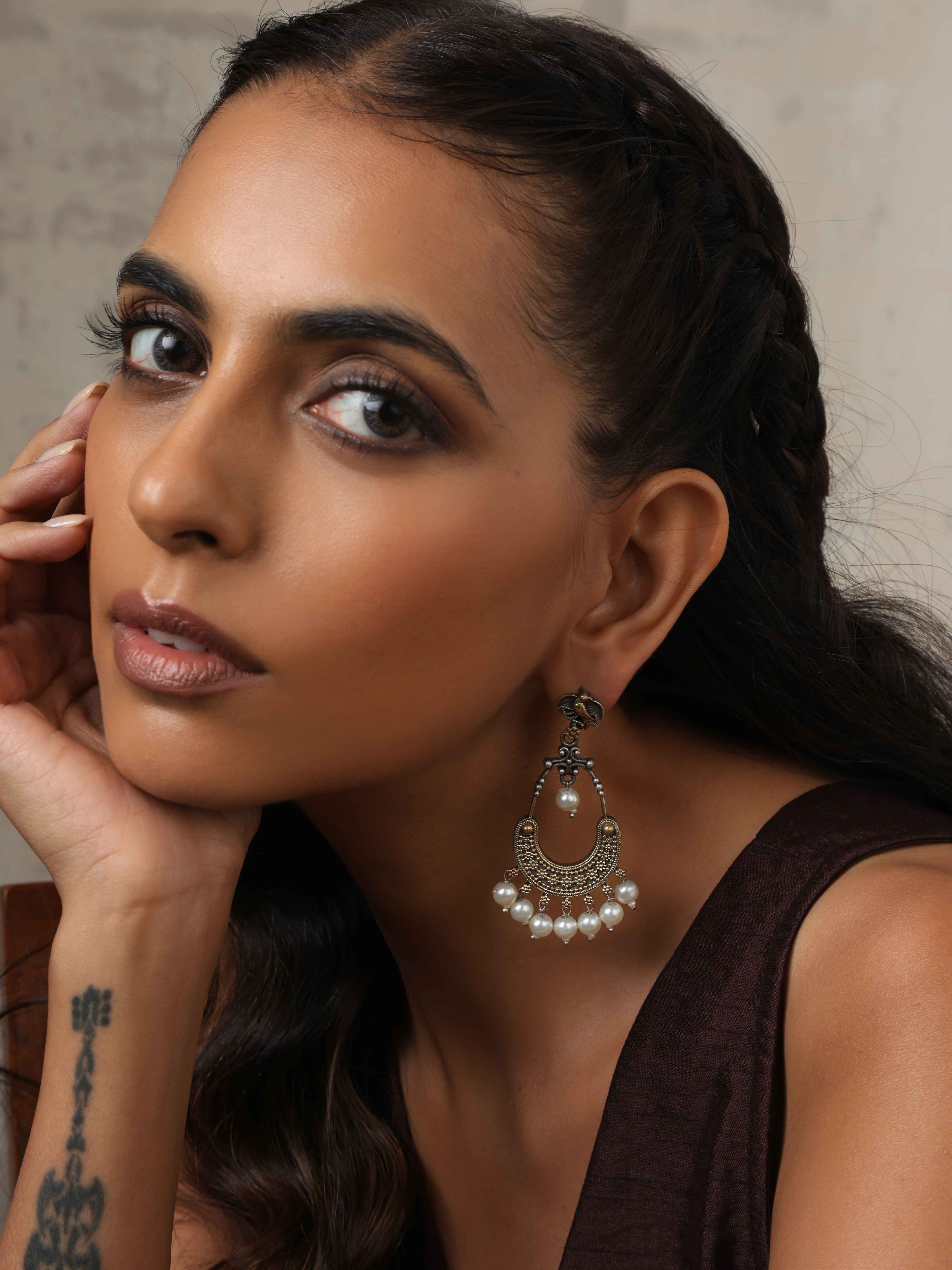 trueBrowns Silver Gold Tone Chandbaali Earrings - Distacart