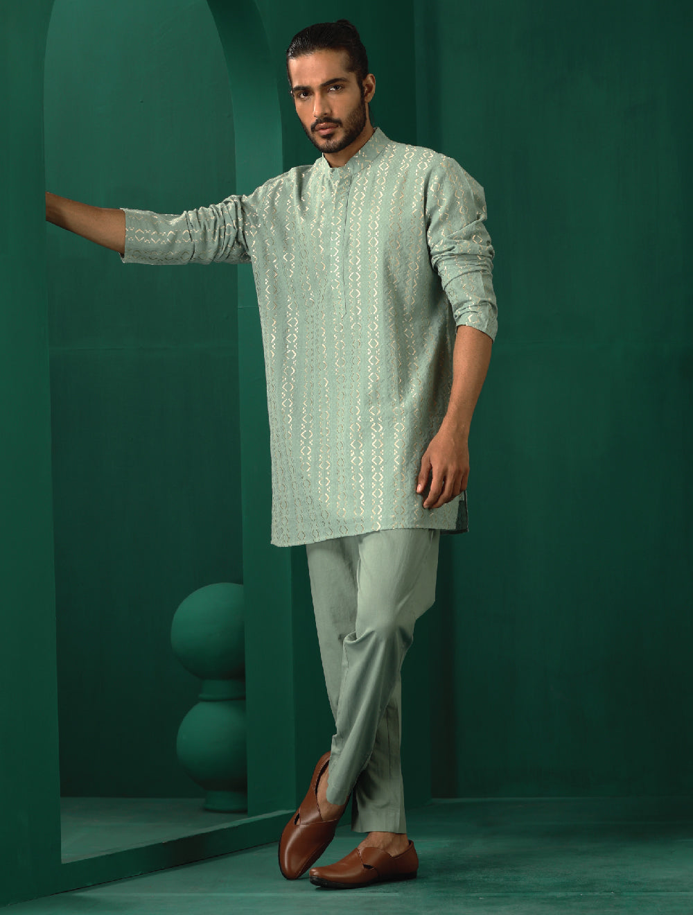 trueBrowns Men's Mint Green Dobby Co-ord Set - Distacart