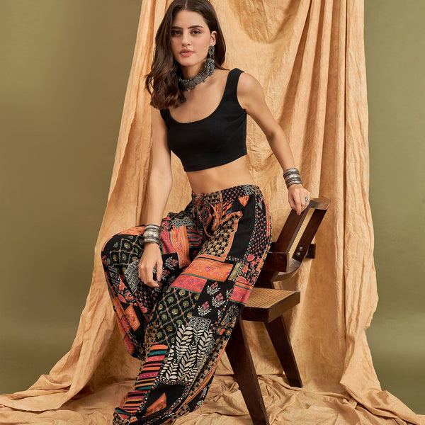 InWeave Black Multi Ethnic Harem Pant - Distacart