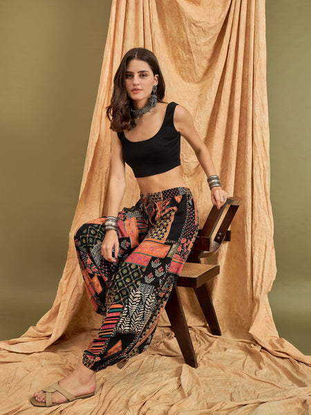 InWeave Black Multi Ethnic Harem Pant