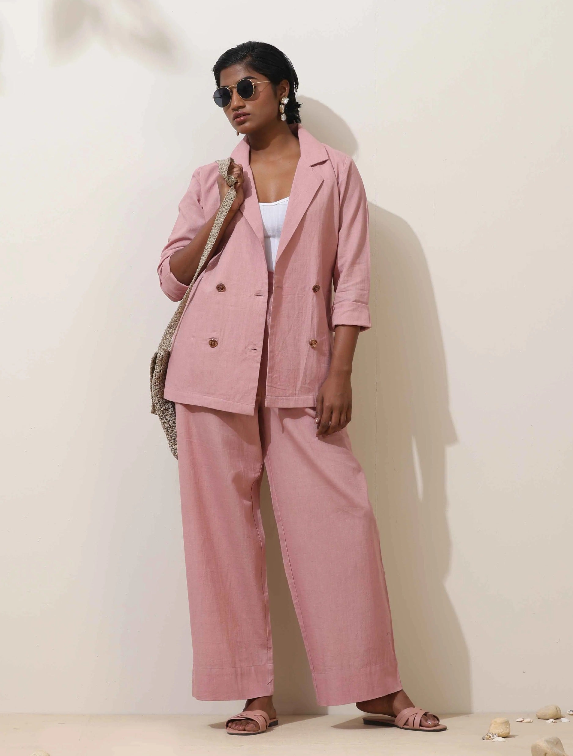 trueBrowns Pink Cotton Linen Co-Ord Set - Distacart