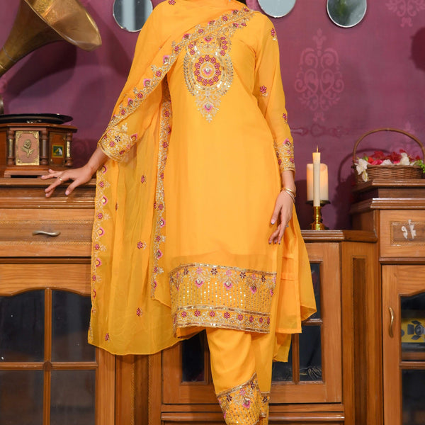 Teeya Creation Yellow Color Faux Georgette Silk Heavy Embroidery Work Fully Stitched Salwar Suit - Distacart