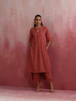 Thumbnail for trueBrowns Peach High low Cotton Dobby Kurta Set - Distacart