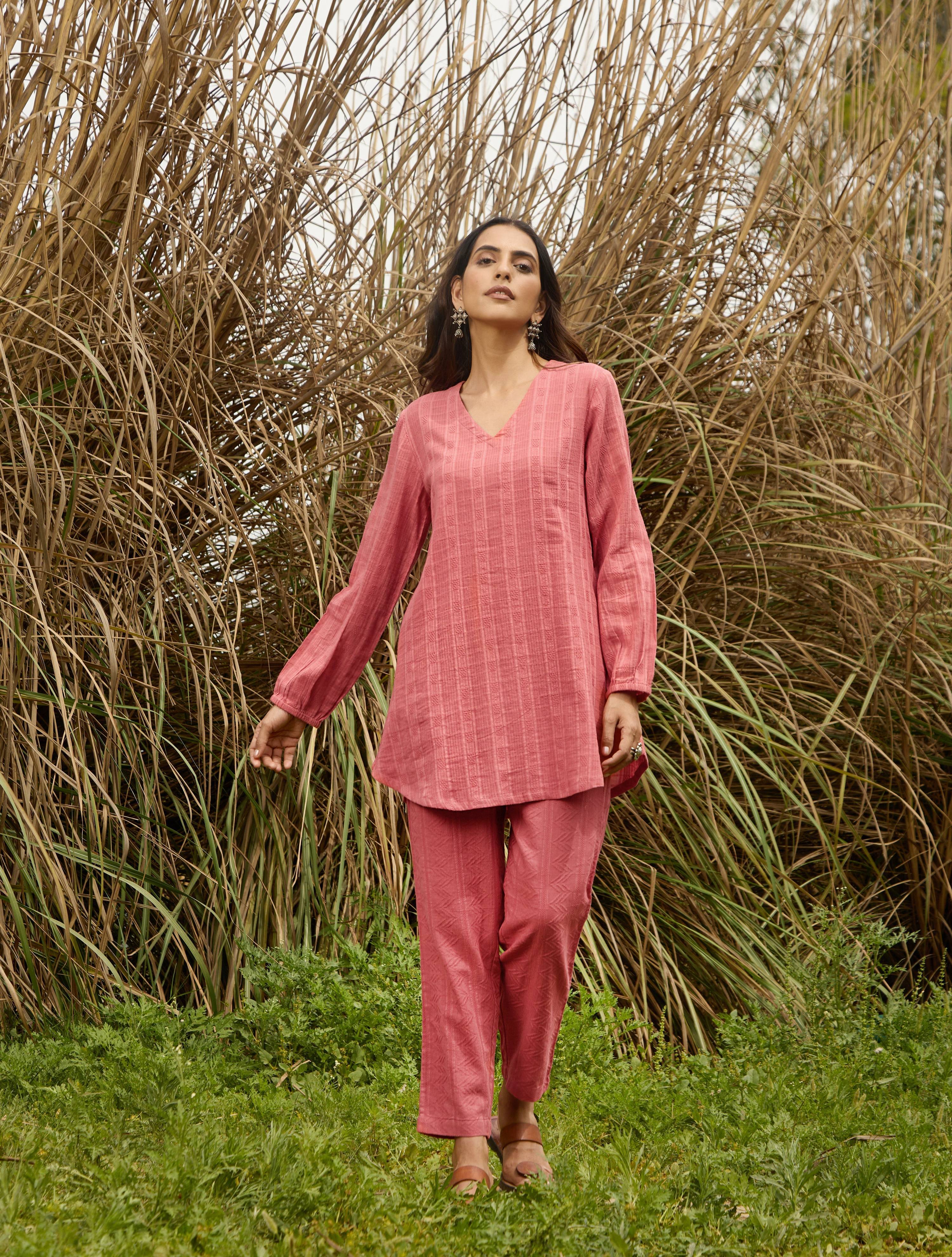 trueBrowns Coral Cotton Dobby Relaxed Co-ord Set - Distacart