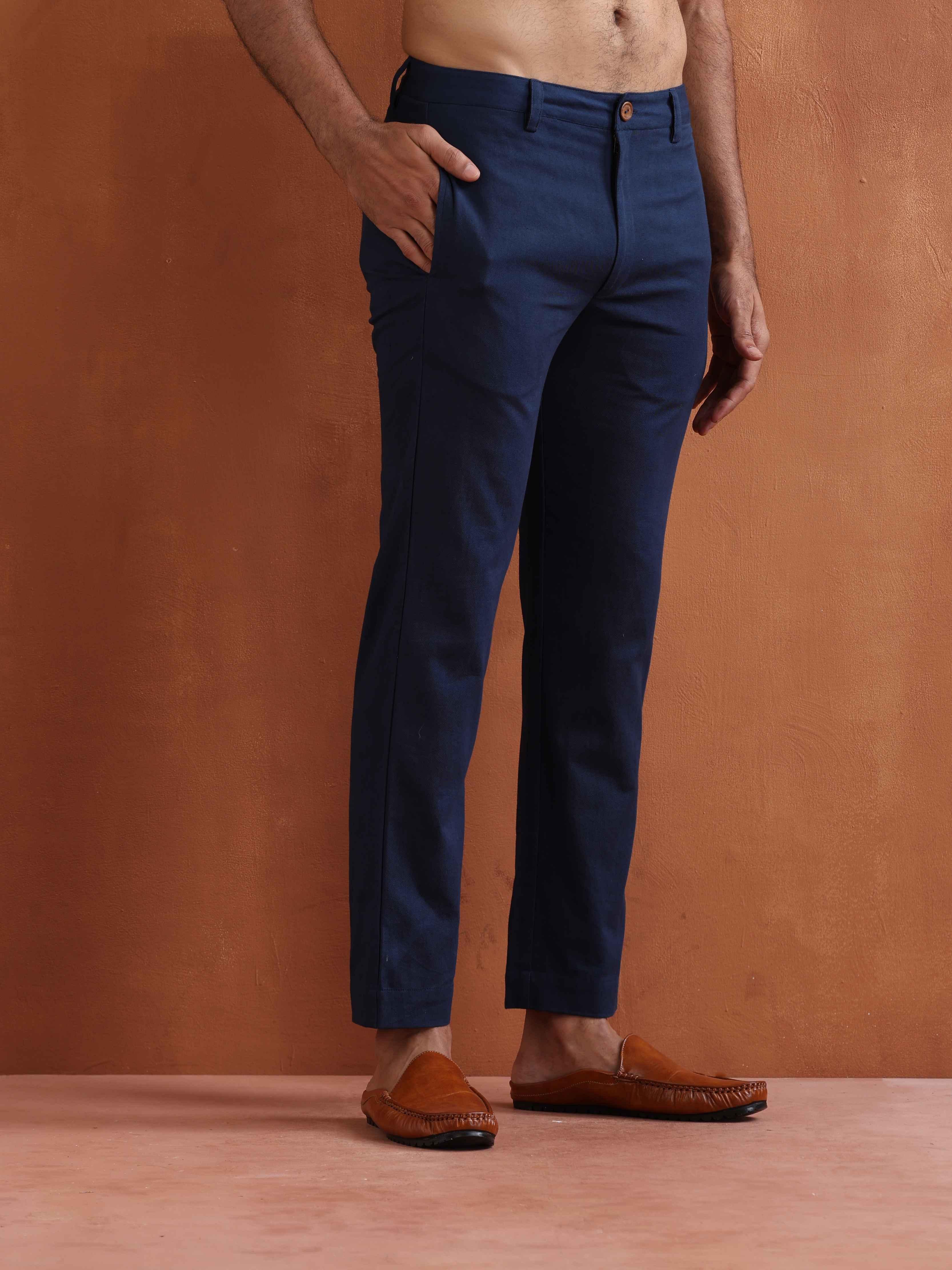 trueBrowns Men's Blue Cotton Twill Pants - Distacart