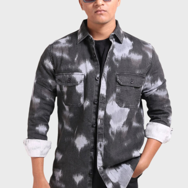 Xkind Light Blue Printed Denim Shacket