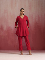 Thumbnail for trueBrowns Red Cotton Dobby Kurta Co-ord set