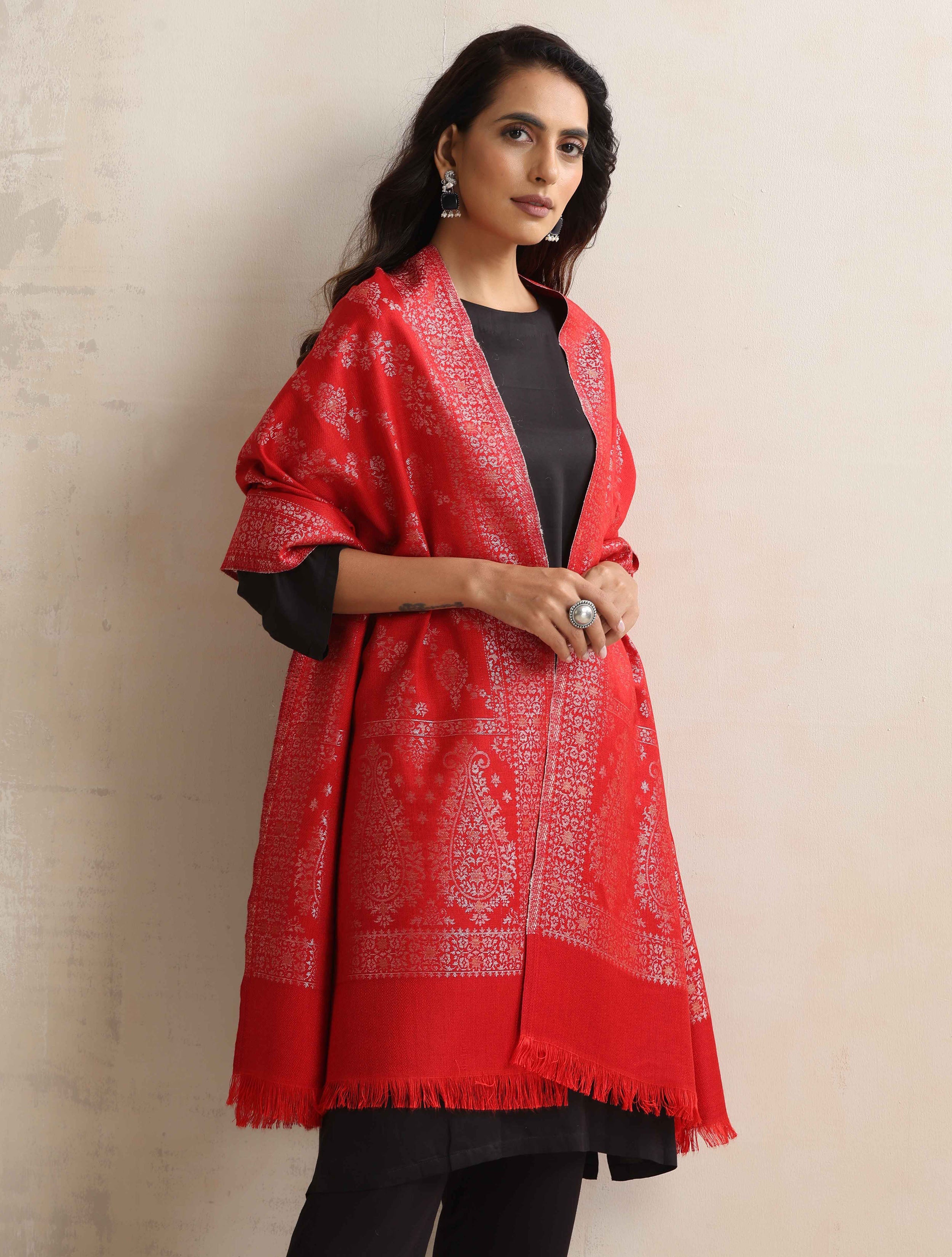 trueBrowns Red Woollen Stole - Distacart