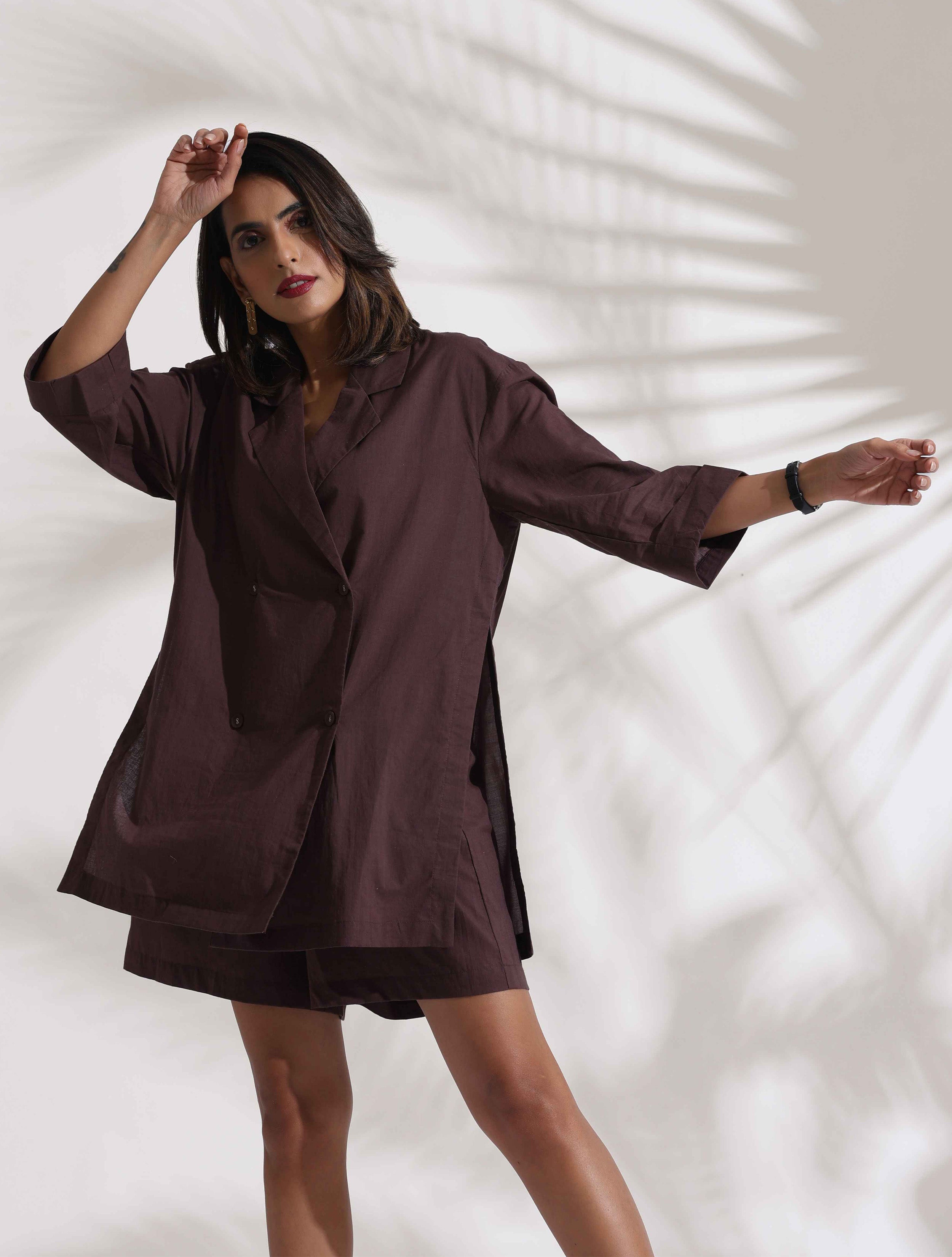 trueBrowns Cola Cotton Print Jacket & Short Co-ord Set - Distacart