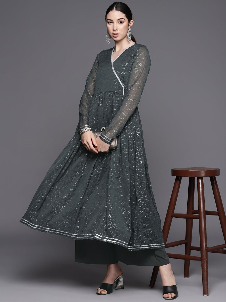 Ahalyaa Printed Angrakha Gotta Patti Kurta With Palazzos - Distacart