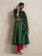 Thumbnail for trueBrowns Dark Green Anarkali Kurta Pant Dupatta Set