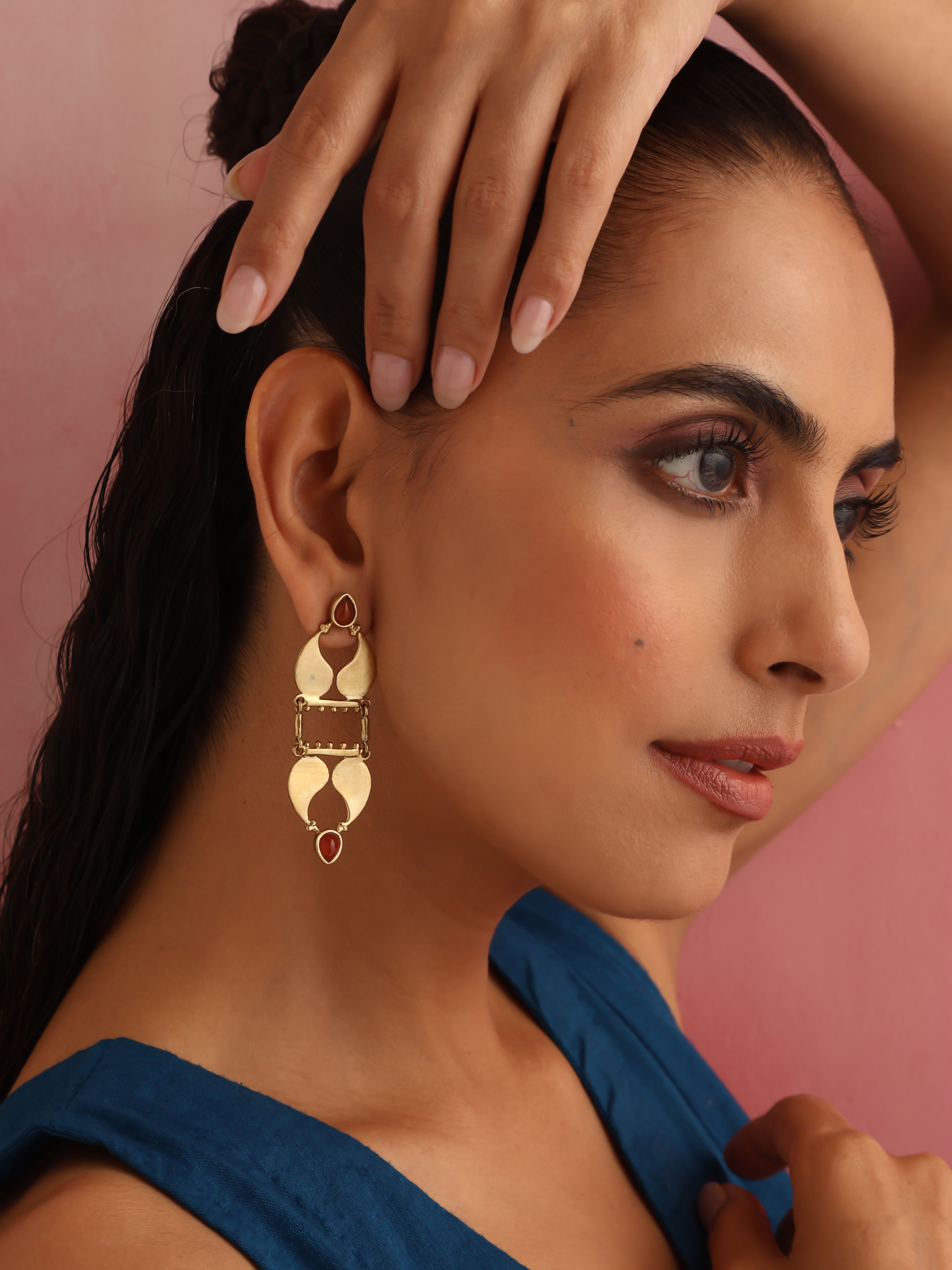 trueBrowns Brass Red Stone Paisley Earrings - Distacart