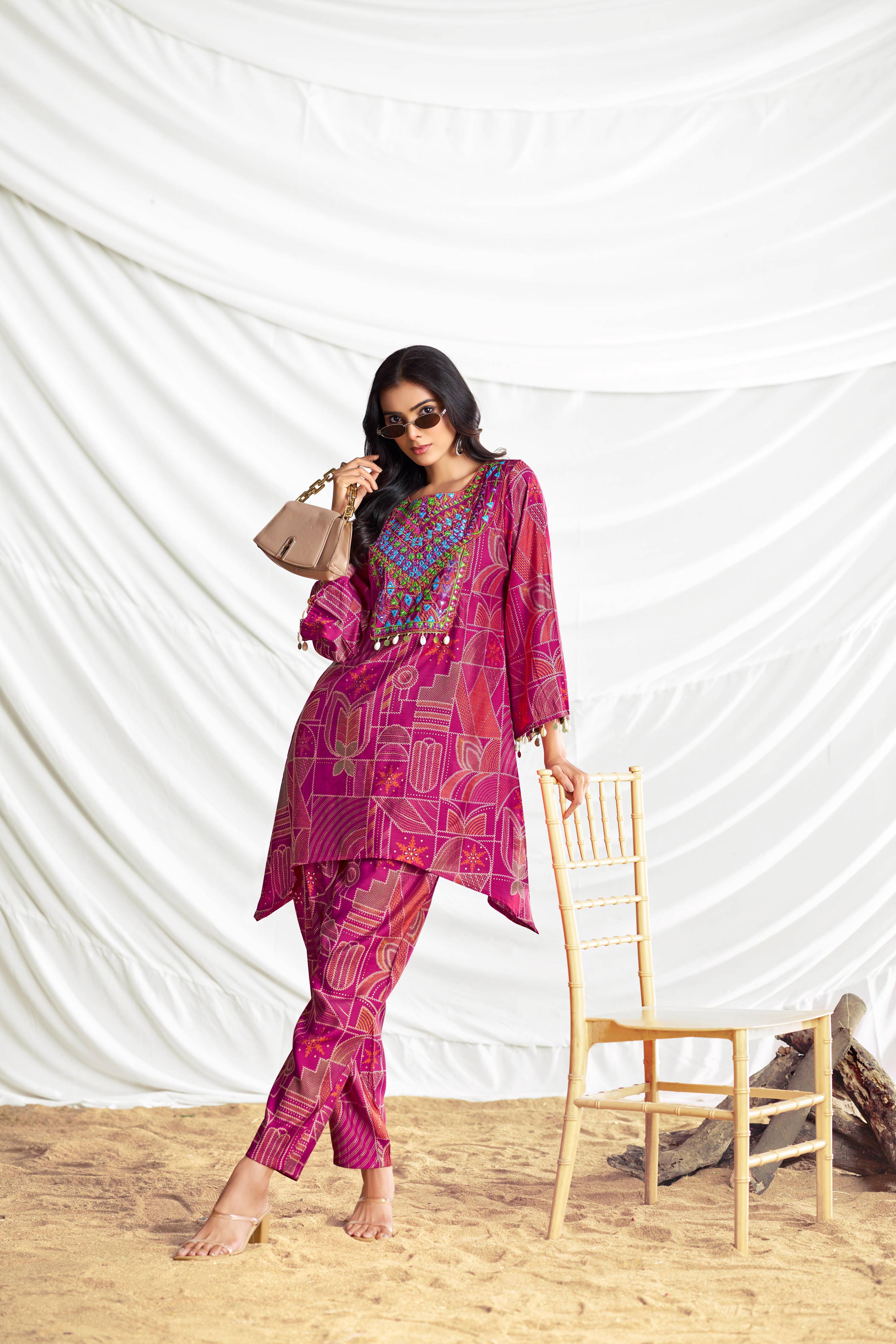 BulBul Ashka Chanderi Fuschia Co-Ord Set