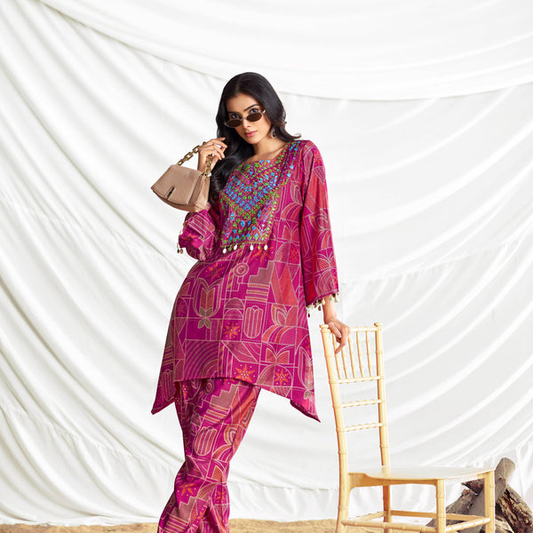 BulBul Ashka Chanderi Fuschia Co-Ord Set
