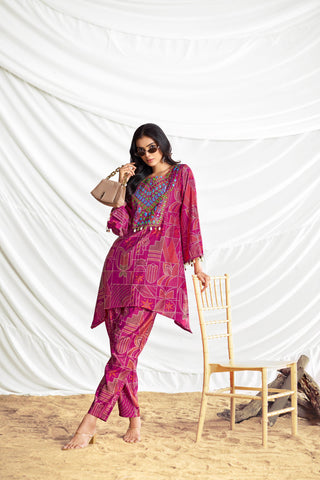 BulBul Ashka Chanderi Fuschia Co-Ord Set