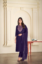 Thumbnail for BulBul Ruhani Purple Embroidered Roman Silk Salwar Suit